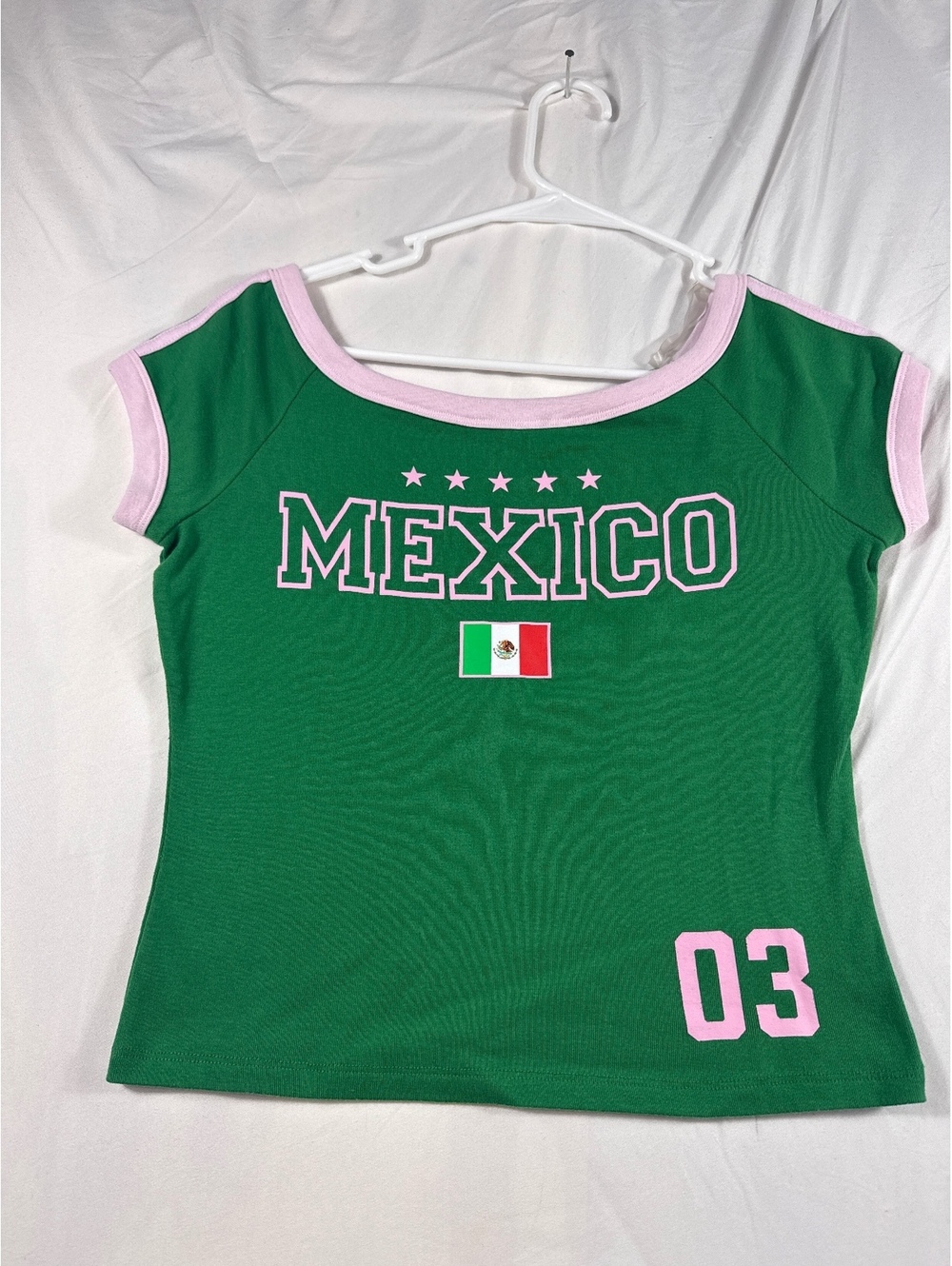 Cold Crush Green Mexico Graphic Tee with Pink Trim and Number 03
